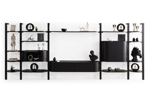 Exklusive Schwarze Wohnwand Designer Wohnzimmer Möbel Edle Holzwand