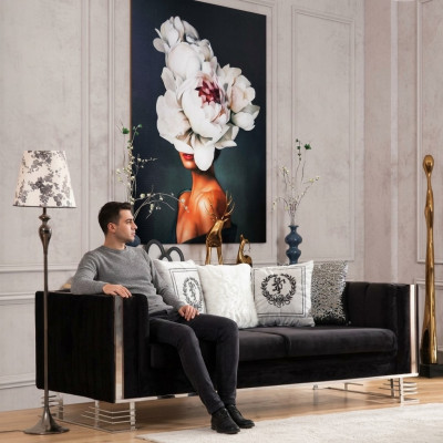 Schwarzer Designer Dreisitzer Wohnzimmer 3-Sitzer Metallrahmen Couch 