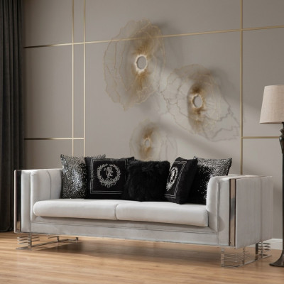 Weißes Modernes Textil Sofa Wohnzimmer 3-Sitzer Luxuriöse Polster Couch