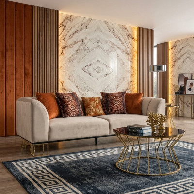 Polster 3-Sitzer Exklusiver Beiger Wohnzimmer Dreisitzer Luxus Couchen