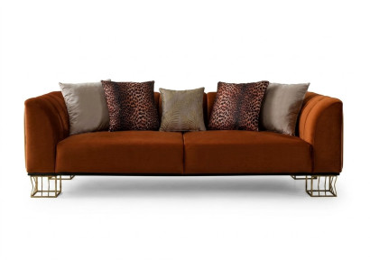 Wohnzimmer Sitzmöbel Oranger 3-Sitzer Luxuriöse Couch Metallfüße