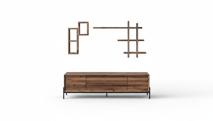 Braunes Modernes 3-türiges Sideboard mit Regalen Wohnzimmer Holz Möbel