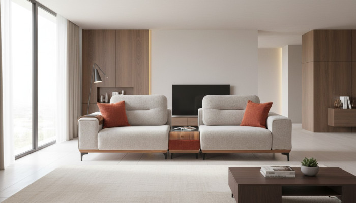 Stilvoller 3-Sitzer Mit Einem Einlagetisch Designer Wohnzimmer Couchen