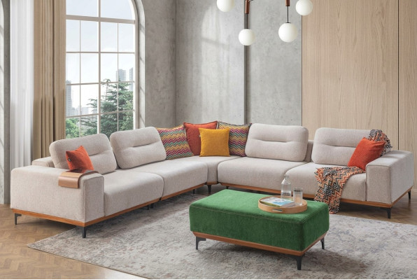 Designer Wohnzimmer Set Besteht aus 2tlg. Ecksofa L-form und Hocker