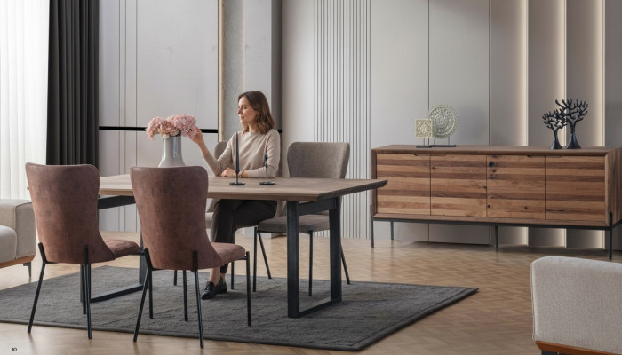 Braune Esszimmer Garnitur Luxus Rechteckiger Esstisch 4x Stühle Anrichte