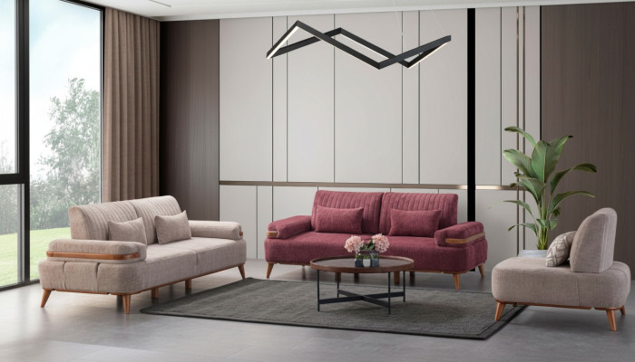Beige-Rosa Sofagarnitur Exklusiver Dreisitzer Polster 3-Sitzer Einsitzer