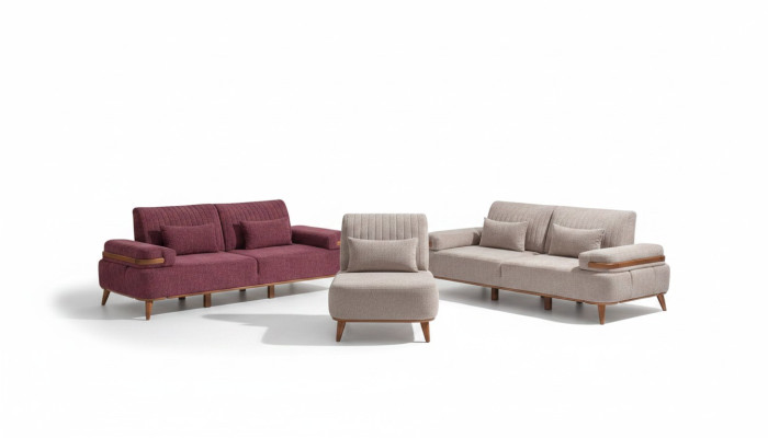 Beige-Rosa Sofagarnitur Exklusiver Dreisitzer Polster 3-Sitzer Einsitzer