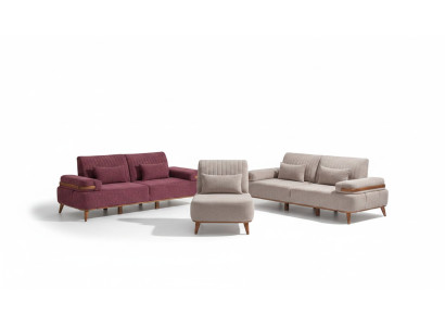 Beige-Rosa Sofagarnitur Exklusiver Dreisitzer Polster 3-Sitzer Einsitzer