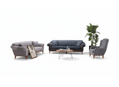 Blau-Graues Wohnzimmer Set Moderne Sofagarnitur 3+3+1 Sitzer Sessel Neu