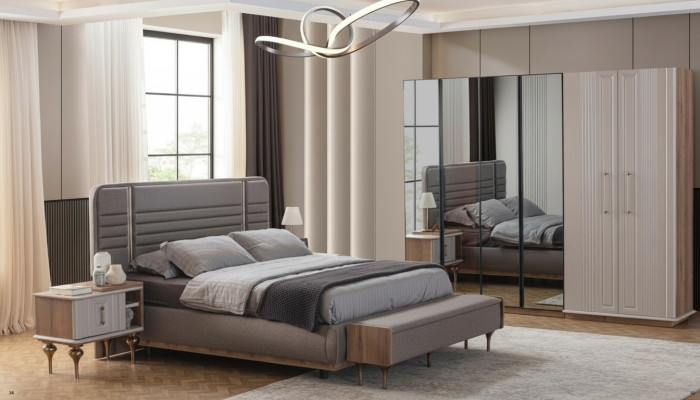 Exklusives Schlafzimmer Bett Glasschrank Holz Nachttische 4tlg Luxus Set