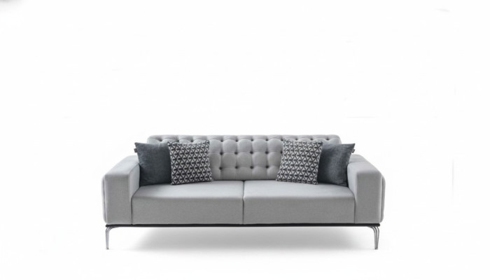 Moderner Chesterfield Hellgrauer 3-Sitzer Wohnzimmer Luxus Dreisitzer