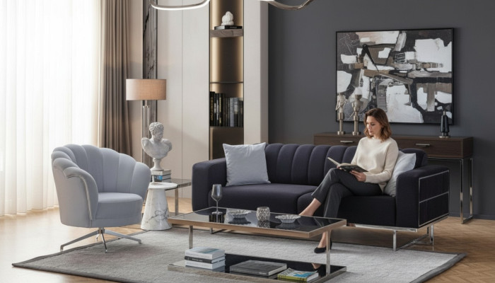 Sitzgarnitur Moderne Textil Couchen Designer Dreisitzer Polster Sessel