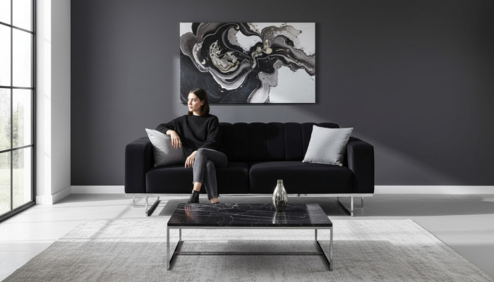 Schwarzer Luxus 3-Sitzer Moderne Wohnzimmer 3-er Polster Couchen Neu