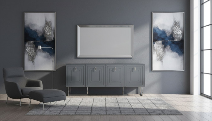 Graue Wohnzimmer Anrichte Luxus Holz Möbel 4-türige Designer Kommode