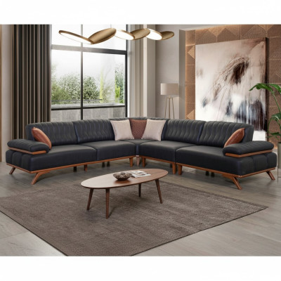 Schwarzes Ecksofa Designer L-Form Luxuriöses Sofa Wohnzimmer Sitzmöbel