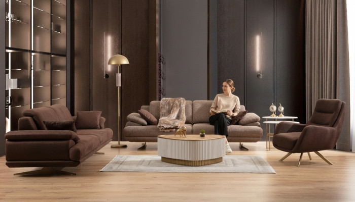 Braune Wohnzimmer Sofas Designer 3+3+1 Sitzer Garnitur Einsitzer 3tlg