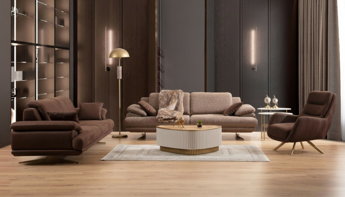 Braune Wohnzimmer Sofas Designer 3+3+1 Sitzer Garnitur Einsitzer 3tlg