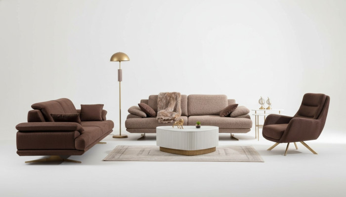 Braune Wohnzimmer Sofas Designer 3+3+1 Sitzer Garnitur Einsitzer 3tlg