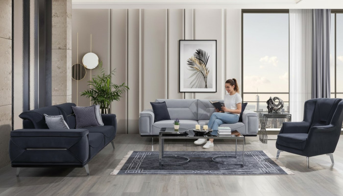 Graue Wohnzimmer Sofas Designer Couchen 3-Sitzer Luxus EInsitzer Sessel
