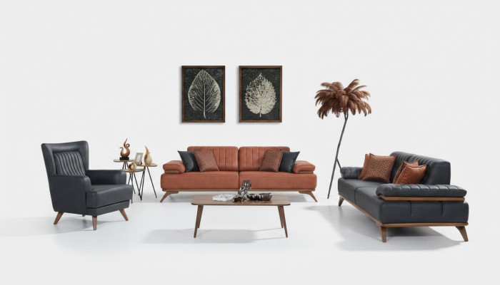 Designer Wohnzimmer Garnitur Kunstleder Sofas Ledersessel 3tlg Möbel Set