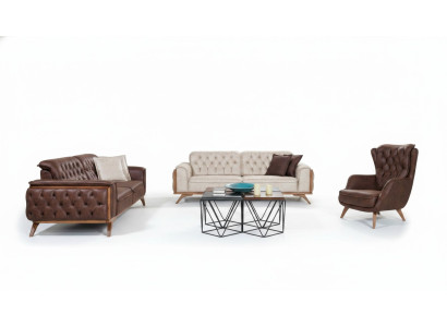 Chesterfield Kunstledergarnitur Moderner Dreisitzer Designer Sessel 3tlg