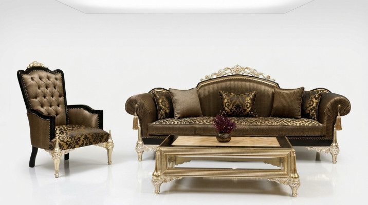 Braune Chesterfield Wohnzimmer Sofas 3-Sitzer Textilsessel Couchtisch