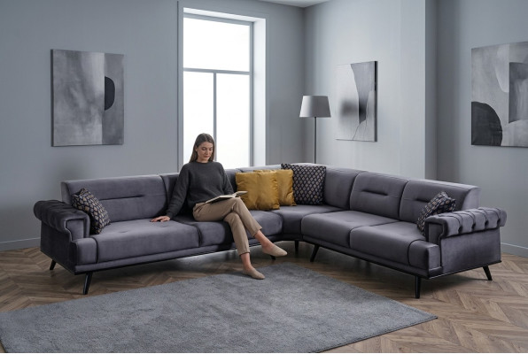 Exklusives Graues Ecksofa L-Form Designer Sofa Moderne Wohnzimmer Couch
