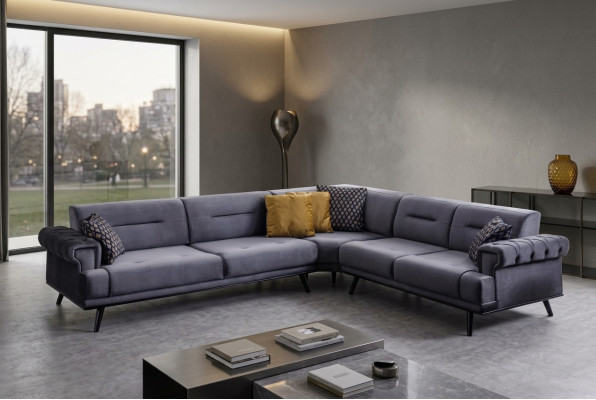Exklusives Graues Ecksofa L-Form Designer Sofa Moderne Wohnzimmer Couch