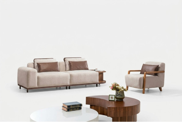 Beiges Wohnzimmer Sitzset Designer Sofagarnitur 2+1 Sitzer Luxus Sofas
