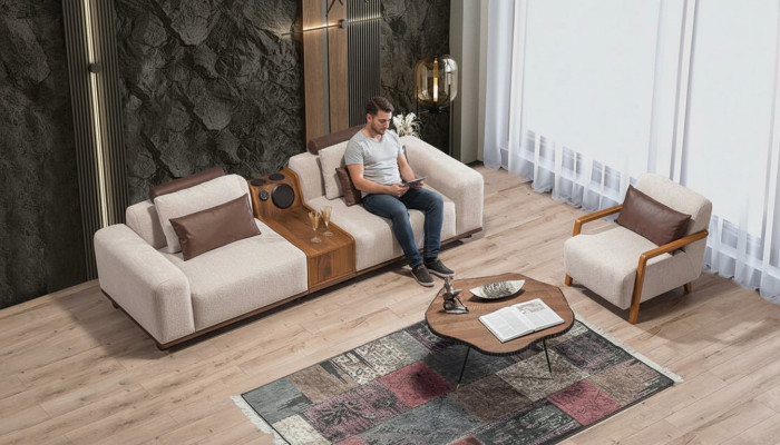 Beiges Exklusives 2-Sitzer Sofa Wohnzimmer Couchen Moderner Zweisitzer