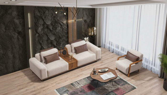 Beiges Exklusives 2-Sitzer Sofa Wohnzimmer Couchen Moderner Zweisitzer