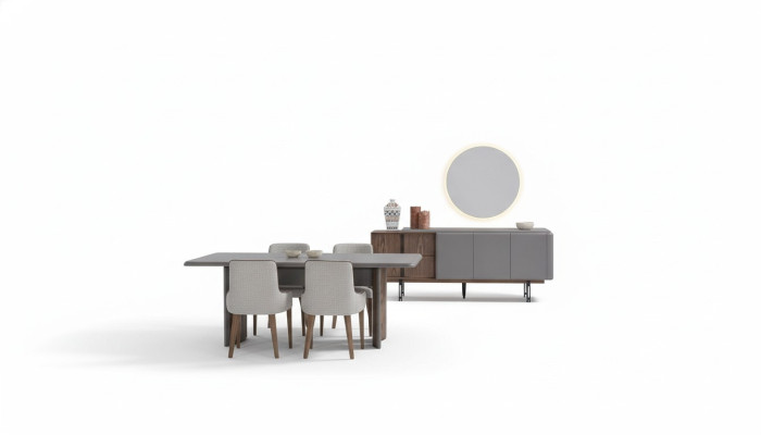 Esszimmer Set Besteht aus Esstisch 4x Stühle und Anrichte mit Spiegel 7tlg.