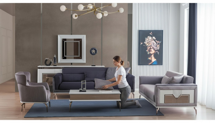 Design Wohnzimmer Set Sofas Sessel Moderne Couchtisch 3+3+1 Couchtisch