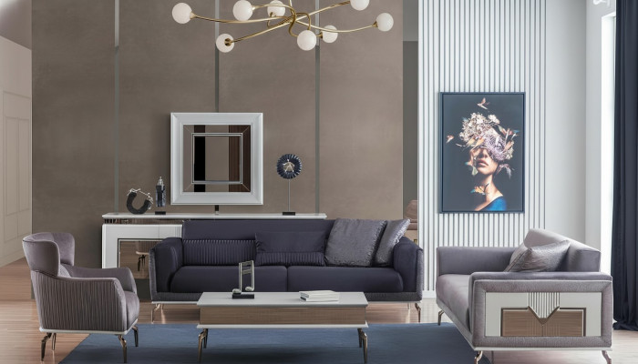 Design Wohnzimmer Set Sofas Sessel Moderne Couchtisch 3+3+1 Couchtisch