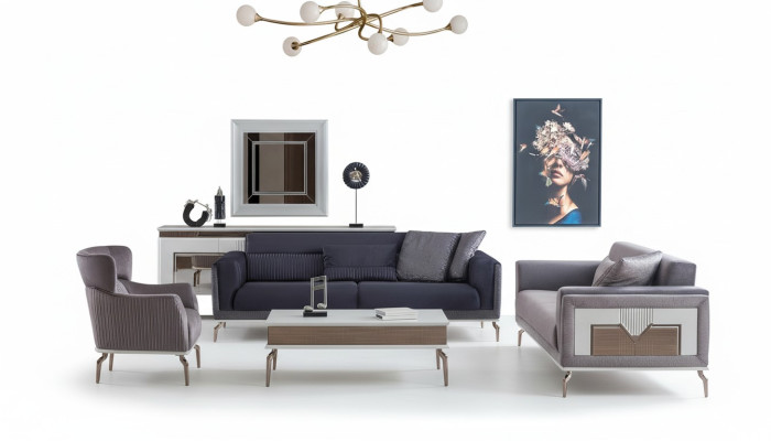 Design Wohnzimmer Set Sofas Sessel Moderne Couchtisch 3+3+1 Couchtisch