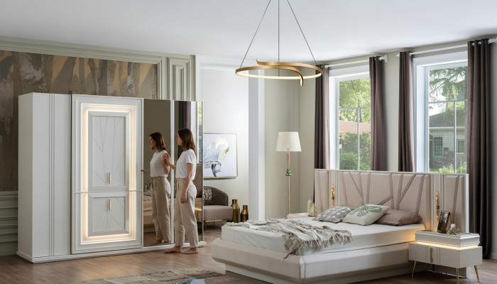 Schlafzimmer Set Luxus Bett 2x Nachttisch Kleiderschrank 4tlg Möbel