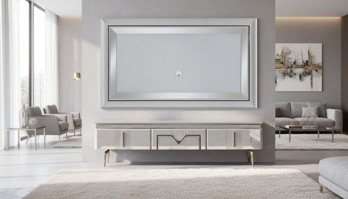 Wohnwand Wohnzimmer Grau Möbel Sideboard TV Wandpaneel Paneel 2tlg