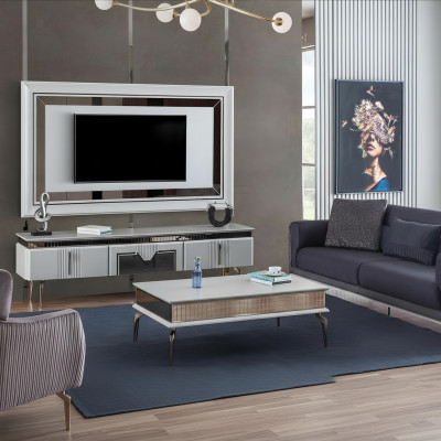 Designer Wohnzimmer Set 4tlg. Polstersofa TV Ständer Couchtisch Tische