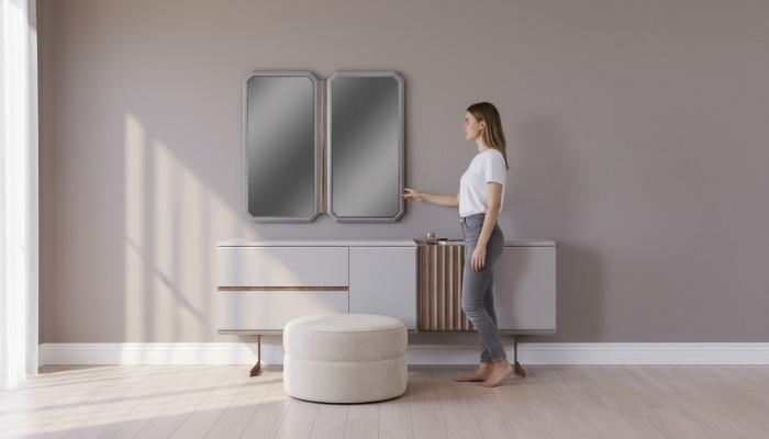 Exclusive Esszimmer Sideboard 2x Spiegel Stil Kommode 210cm Holz 3tlg