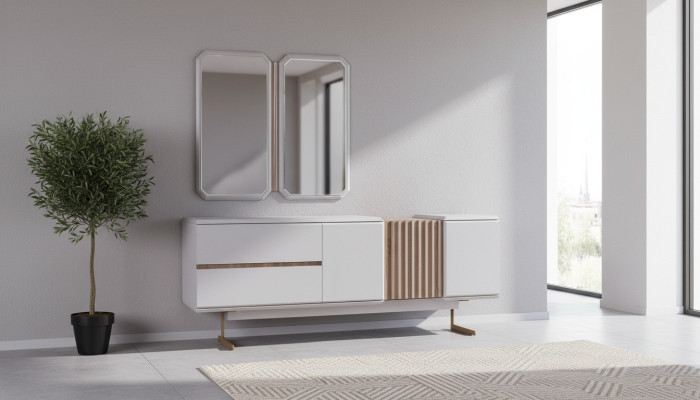 Exclusive Esszimmer Sideboard 2x Spiegel Stil Kommode 210cm Holz 3tlg