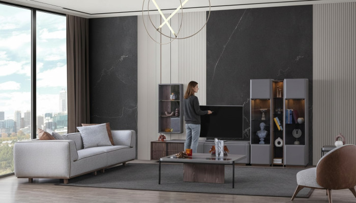 Designer Wohnzimmer Set 7tlg. Modern Wohnwände Wohnzimmer Wandschrank
