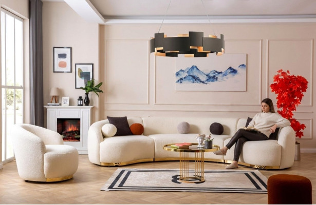 Designer Wohnzimmer set Modern Sofagarnitur Rund sofa + 1 Sitzer 2tlg