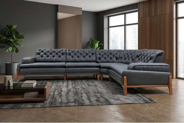 Luxus Ecksofa L-form mit Musiksystem Modern grau Polstermöbel Kunstleder
