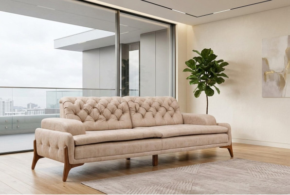 Modern Sofa 3 - Sitzer Designer Beige Farbe Stil 240 cm Wohnzimmer Beige Sofas