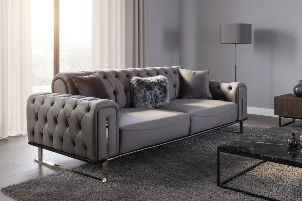 Luxus Chesterfield Sofa 3 Sitz Plätzer Grau Sofa Polster Textil Couchen