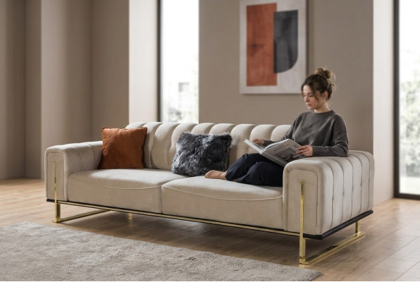 Sofa 3 Sitzer Modern Möbel Beige Farbe Wohnzimmer Luxus Couchen 240cm