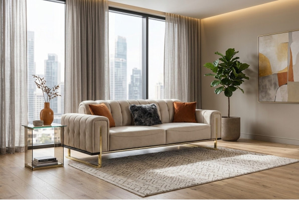 Sofa 3 Sitzer Modern Möbel Beige Farbe Wohnzimmer Luxus Couchen 240cm