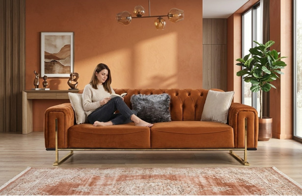 Luxus Chesterfield Sofa 3 - sitzer Braun Cognac Sofas Polster Textil Couchen