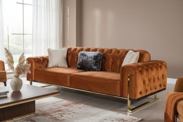 Luxus Chesterfield Sofa 3 - sitzer Braun Cognac Sofas Polster Textil Couchen