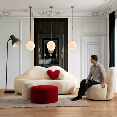 Designer Wohnzimmer Couch Sofa Möbel 4tlg. 3 Sitz Sofa und 3x Hocker